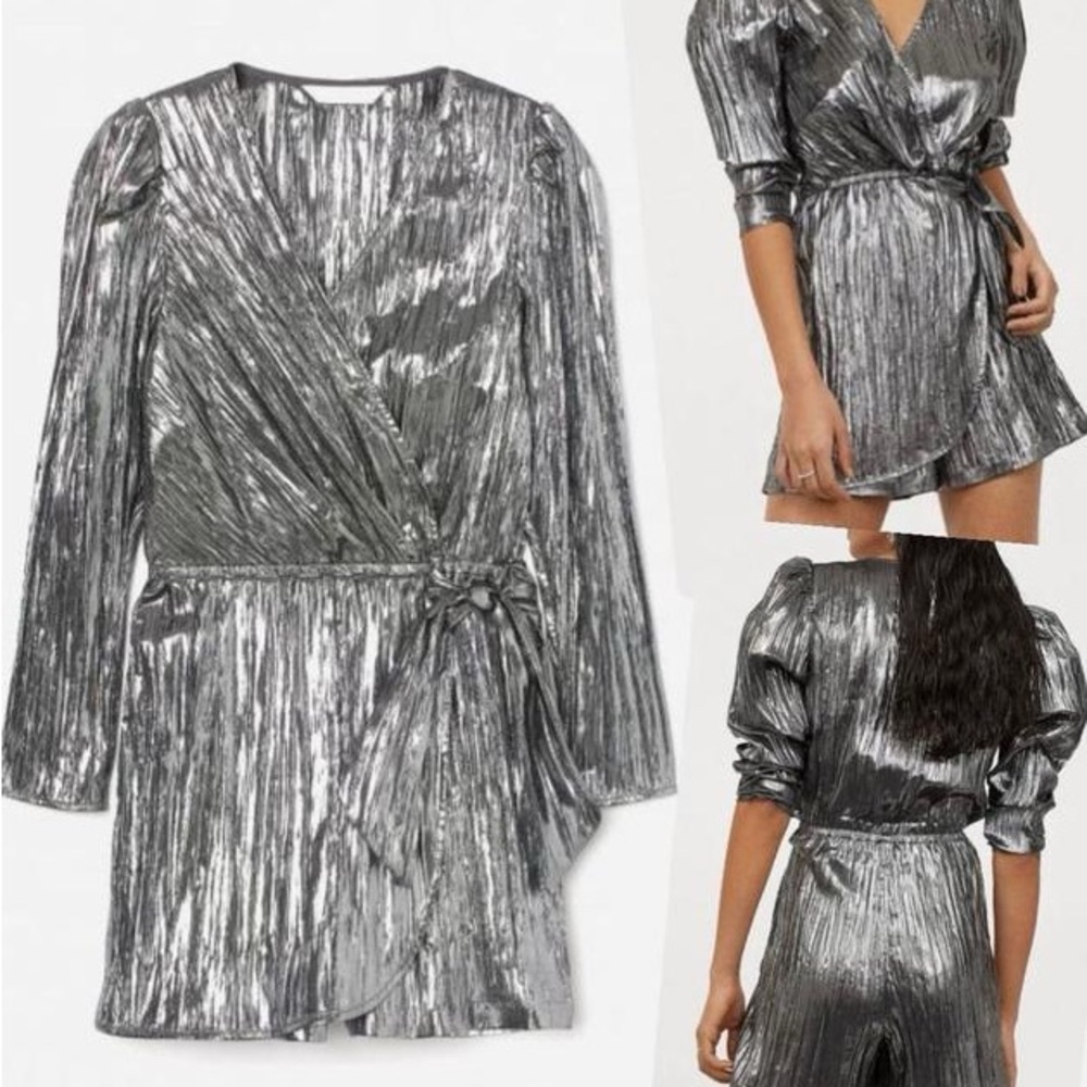 Silver Metallic Wrap Dress Romper